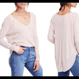 Free People Catalina V-Neck Thermal Top in Peach